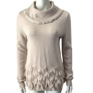 Harper Lane Sweater Blush Long Sleeve Cowl Neck Fringe Accents Size Large